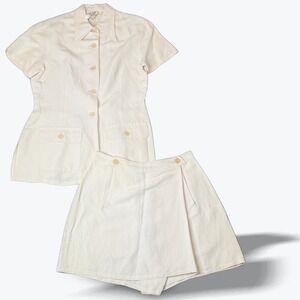 Max Studio Ivory Linen Blend Button Shirt & Shorts Set Two Piece Size 8